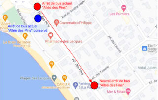 Carte du nouvel arrêt de bus Allée des Pins - ST CYR SUR MER