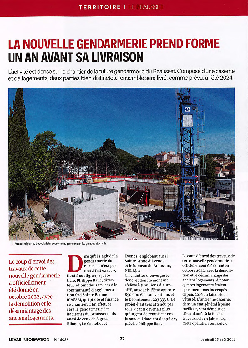 Construction de la nouvelle gendarmerie - Le Var Information N°5055 page 1